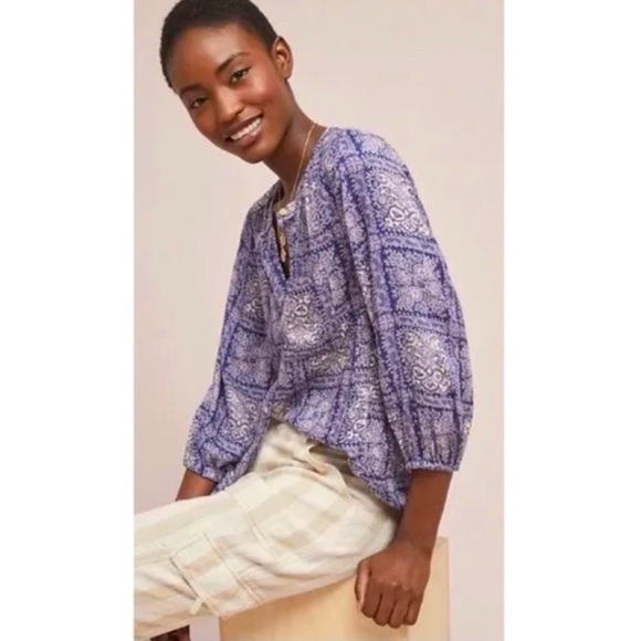 Anthro Akemi + Kin Purple Floral Paisley Print Buttondown Blouse Top - Picture 4 of 14